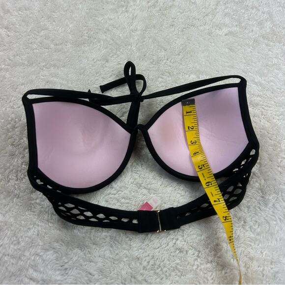 Victoria's Secret pink and black mesh halter bikini top, 34D - Picture 3 of 8